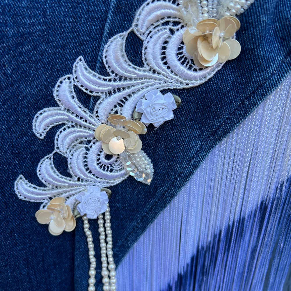 Embellished Denim Vest with Fringe - Picture 3 of 4